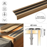 SA11 40 x 20mm Anodised Aluminium Non Slip Rubber Stair Nosing Edge Trim With Insert