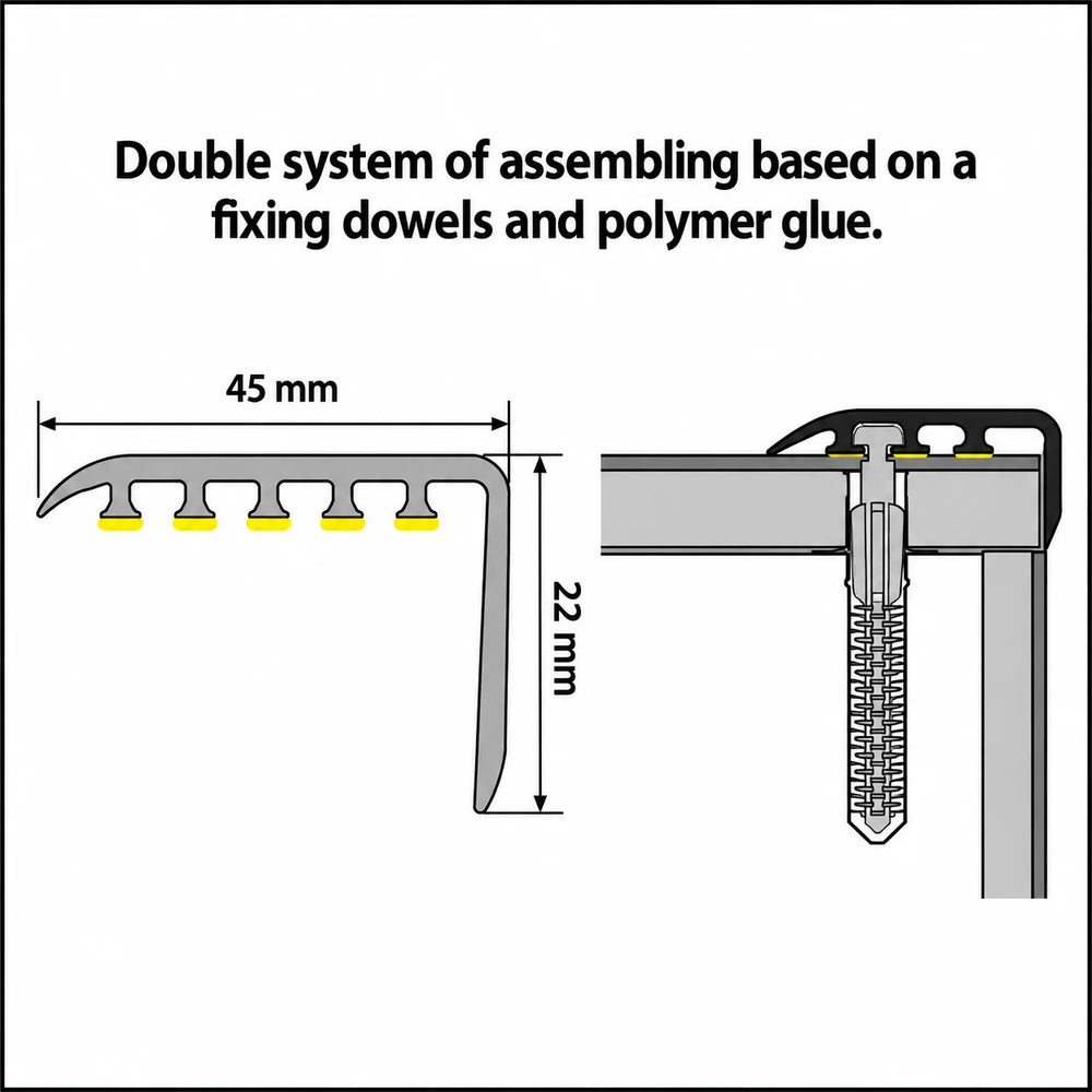 Laminate Edging for Stairs – 45x22mm Wood Effect uPVC Stair Nosing Diagram