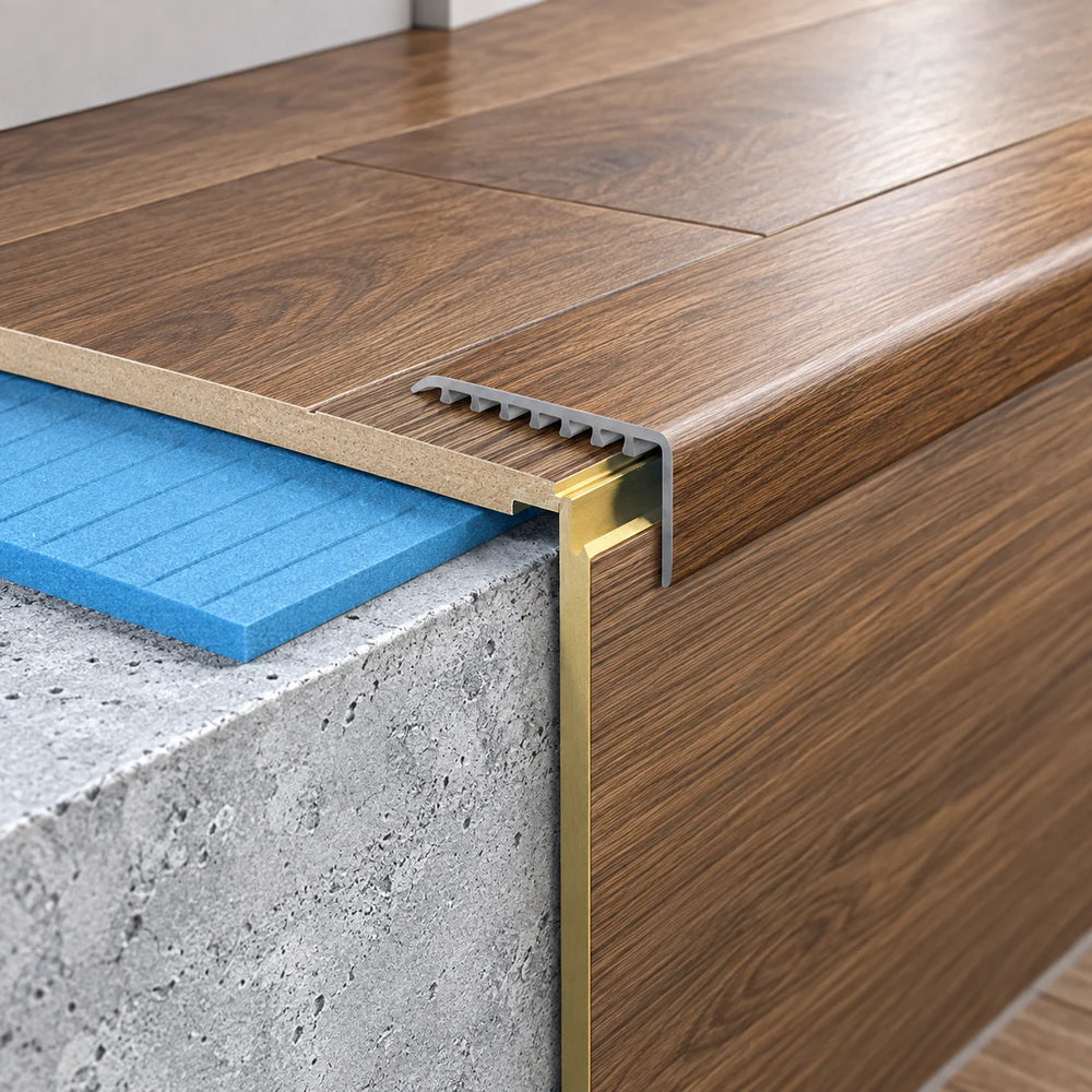 Laminate Edging for Stairs – 45x22mm Wood Effect uPVC Stair Nosing Realuse Image